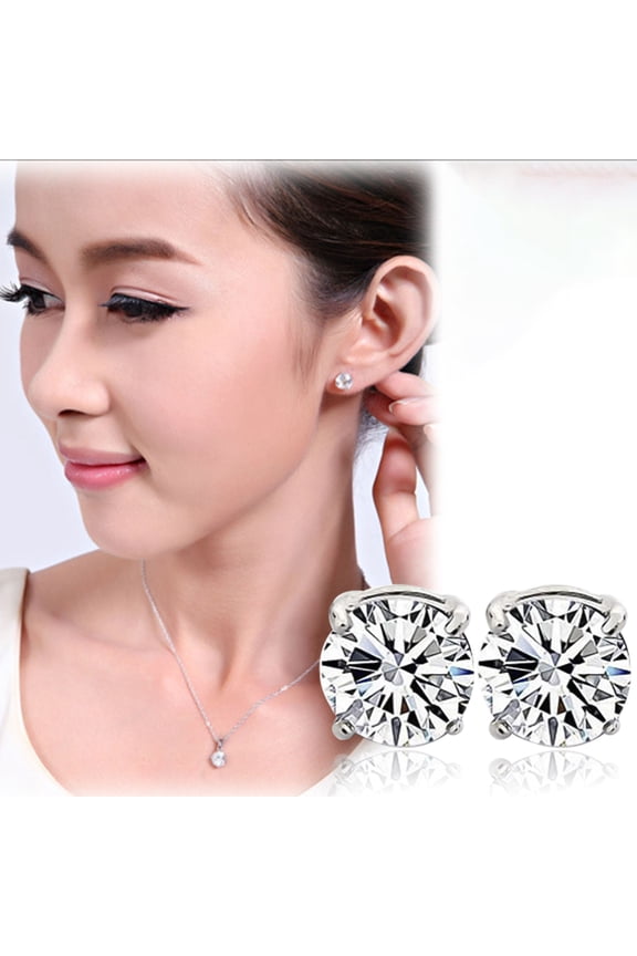 Earrings 4 Claws Design Non-Piercing Alloy Magnet Rhinestone Inlaid Ear Stud for Party,Silver