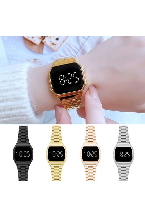 Electronic Watch LED Display Battery Operated Touchscreen Square Steel Band Men Women Students Watch Daily Wear Gift,Silver