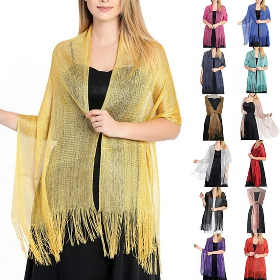 rygai Elegant Bride Shawl Ultralight Pure Color Tassels Decor Evening Shawl for Female