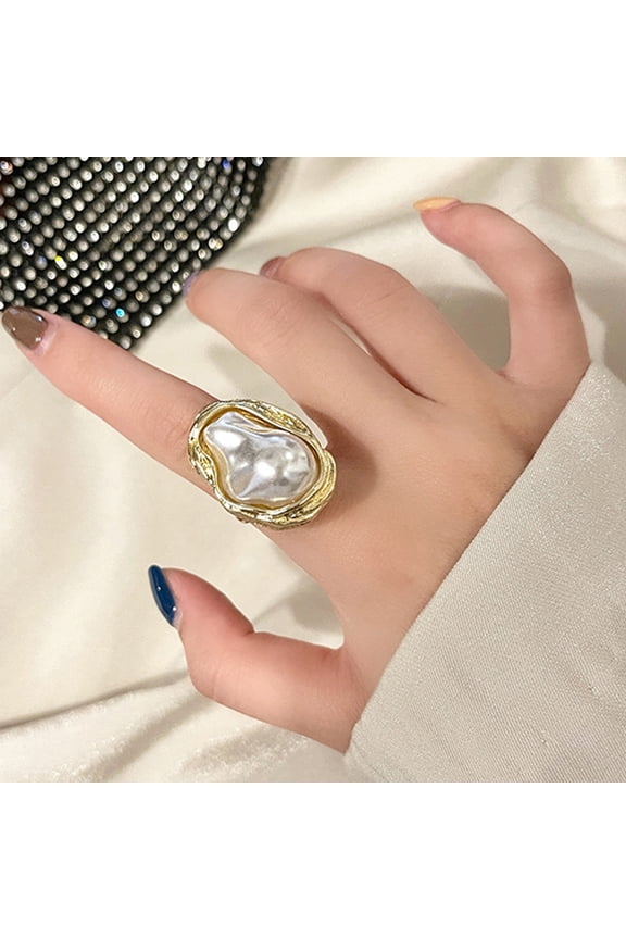 Elegant Women Irregular Faux Pearl Open Ring Exquisite Alloy Jewelry Fashion Finger Ring Banquet Party Accessories Jewelry Gift,Golden