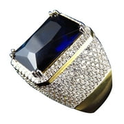 rygai Fashion Men Women Big Rectangular Cubic Zirconia Plated Finger Ring Jewelry,Blue