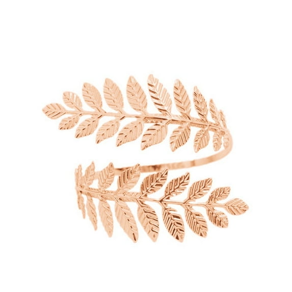rygai Fashion Women Metal Leaf Charm Open Bracelet Arm Cuff Armlet Bangle Fine Jewelry,Rose Gold