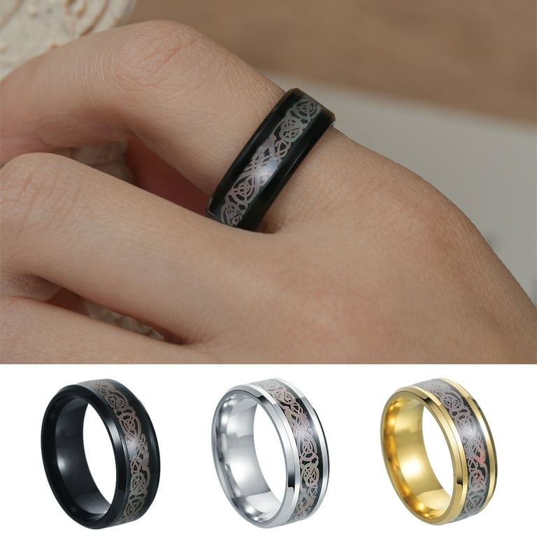 rygai Finger Ring Plating Anti fading Delicate Lightweight Portable Decorate Titanium Steel Multicolor Print Male Ring Gift Black