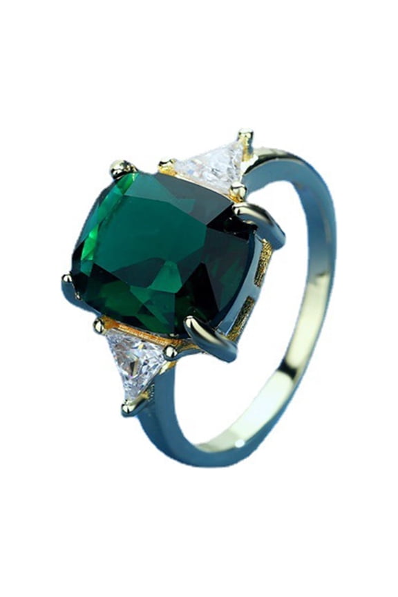 Finger Ring Simple Styles All Match Shiny Stunning Visual Effect Ultra-Light Decorative Alloy Women Simulated Gem Stone Emerald Ring for Women,Golden