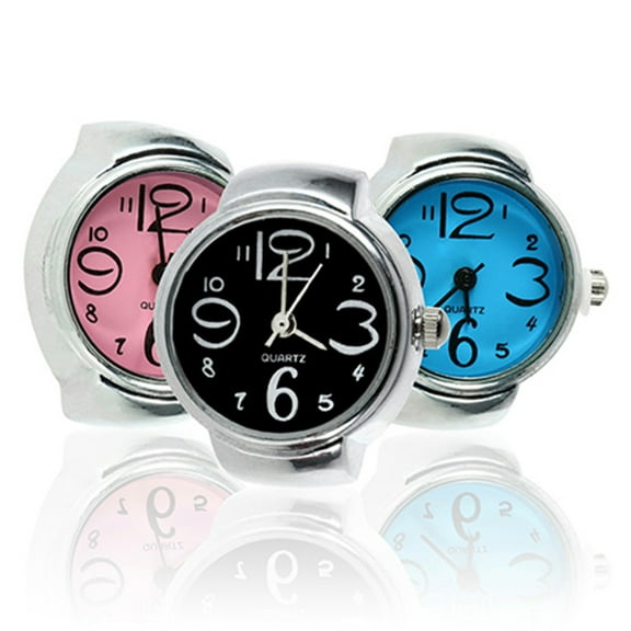 rygai Finger Ring Watch Multifunctional Decorative Alloy Time Display Jewelry Accessories for Women,Black