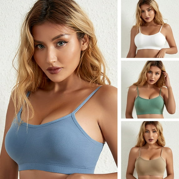 rygai Full Cup Beauty Back Wire Free Ribbed Sports Bra Women Sexy Solid Color Sling Gym Underwear,Khaki,L
