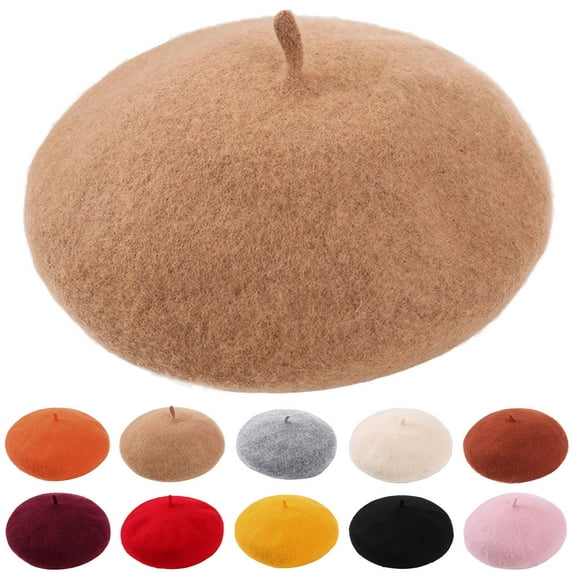 rygai Girls Beret No Brim Casual Comfortable Breathable Thick Wool Autumn Winter Women Painter Hat Beanie Cap for Trip Brown