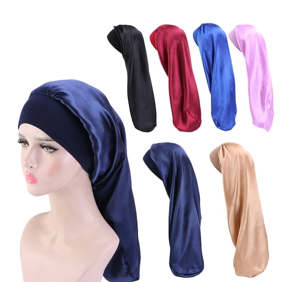 rygai Hair Bonnet Wide Pure Color Imitation Silk Women Shower Hat for Hair Salon Black