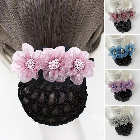 rygai Hair Bun Net Elegant Lace Flower Hairpin Bun Cover Professional Hairstyle Hollow Out Lady Ballet Career Crochet Hairband Hair Accessories,Light Pink