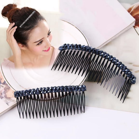 rygai Hair Comb Clip Easy to Wear Shiny Non-slip Cushion Hair Princess Styling Headdress Hair Accessories,Navy Blue