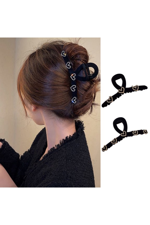 Hair Grip Elastic Anti-slip with Teeth Heart Shape Shiny Rhinestone Decorative Sweet Style Hollow Out Lady Hair Claw Hair Styling Accessories,B