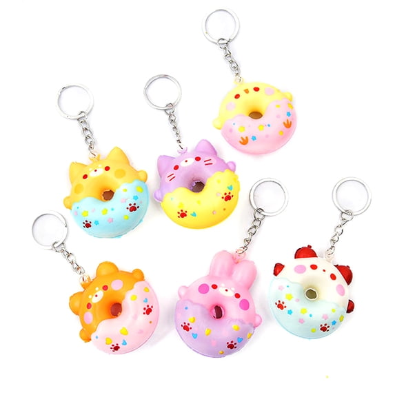 rygai Key Holder Slow Rebound Cartoon Fadeless Multifunctional Vivid Decompression Vent Toy Portable Animal Donut Squeeze Toy Keychain Backpack Supplies,Random Color