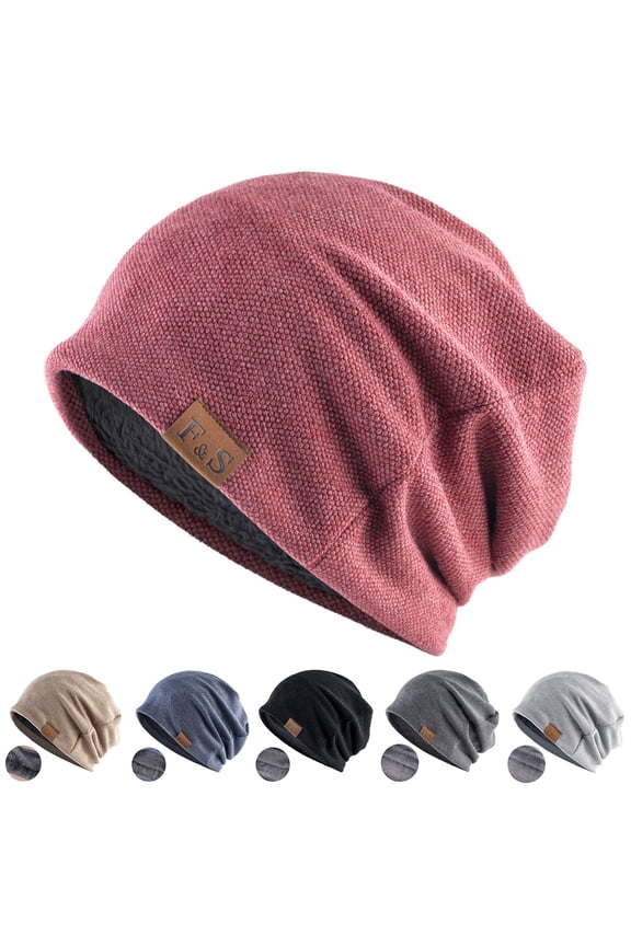Knitted Hat Plush Lining Casual Hip Hop Super Soft Stretchy Women Men Unisex Beanie Cap for Spring Autumn Winter Red