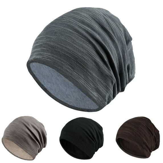 rygai Knitted Hat Striped Baggy Slouchy Thin Breathable Windproof Spring Autumn Women Men Beanie Skull Cap for Outdoor Black