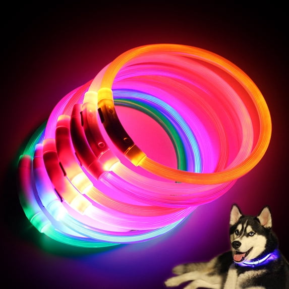 rygai LED Dog Collar Rechargeable Luminous USB Charging Puppy Light up Collar for Outdoor,Red,50cm