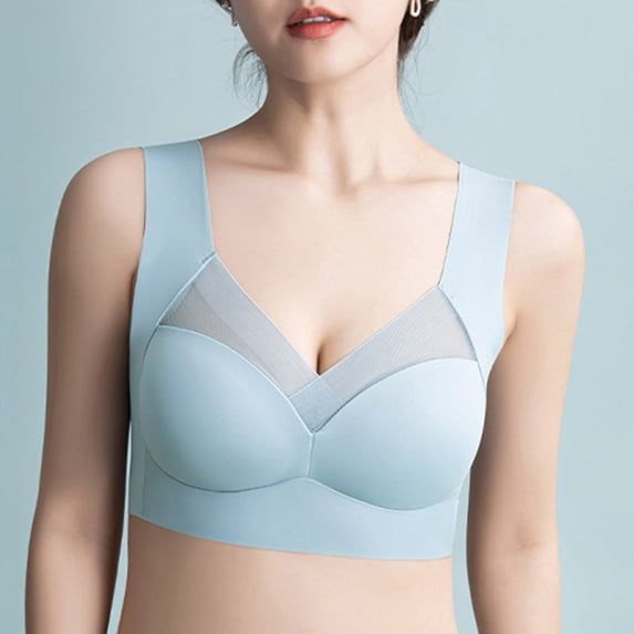 rygai Lady Bra Push Up Seamless Thin Wire Free No Constraint Women Brassieres Daily Wear Clothes ,Light Blue,XL