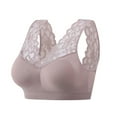 thumbnail image 1 of rygai Lady Bra Solid Color Wireless Lace See-through Hollow Out Push Up V Shape Back No Constraint Padded Brassiere Female Garment,Pink & Purple,One Size, 1 of 8