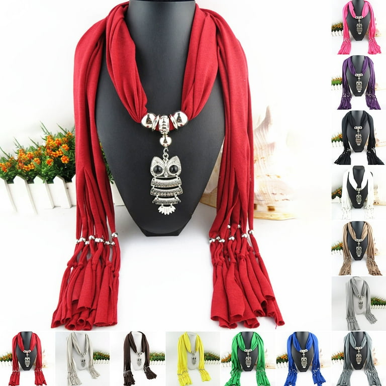 Scarf with necklace attached top