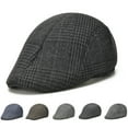 thumbnail image 1 of rygai Men Beret Plaid Peaked Dome Short Brim Sweat Absorption Vintage Windproof Sun Protection Painter Hat Streetwear,Grey, 1 of 8