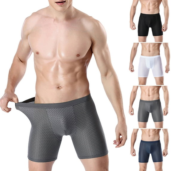 rygai Men Boxers Solid Color Multi Holes Breathable Hollow Out Elastic Anti-septic Mid Waist U Convex Plus Size Men Underpants for Daily Wear,Blue,4XL