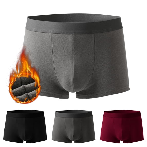 rygai Men Boxers U Convex Breathable Elastic Thin Loose Keep Warm Slimming Non-slip Winter Underpants for Daily Wear,Dark Gray 2XL