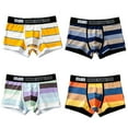 thumbnail image 1 of rygai Men Boxers U Convex Breathable Striped Underwear Contrast Color Protective Wide Band Elastic Waist Men Underpants Men Clothes,Rose Red,L, 1 of 7