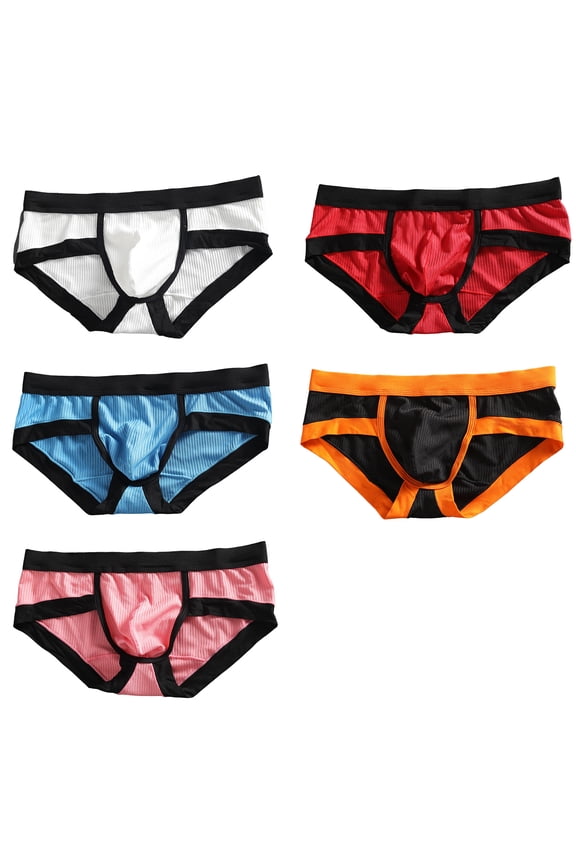 Men Briefs Butt Lifting Big Pouch Low Rise Elastic Close Fit Underwear Sexy Contrast Color Sweat Absorption Underpants Panties Men Clothing,Black,M