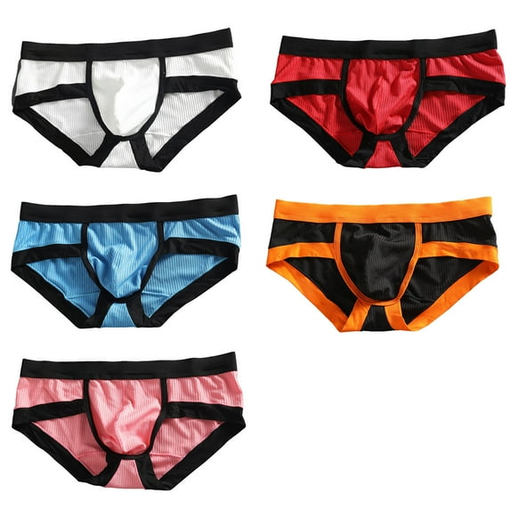 rygai Men Briefs Butt Lifting Big Pouch Low Rise Elastic Close Fit Underwear Sexy Contrast Color Sweat Absorption Underpants Panties Men Clothing,Pink,3XL