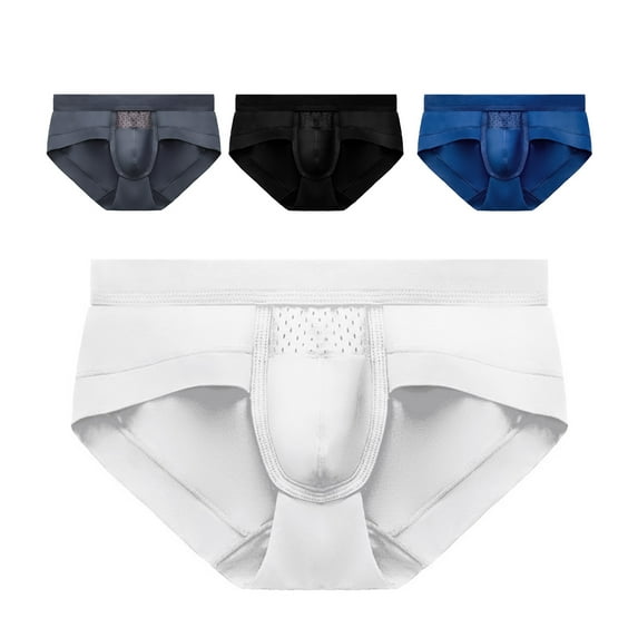 rygai Men Briefs Low Waist Solid Color Breathable Elastic Sweat Absorption Anti-septic Slim Fit Hollow Out Men Underpants for Daily Wear,Royal Blue,L