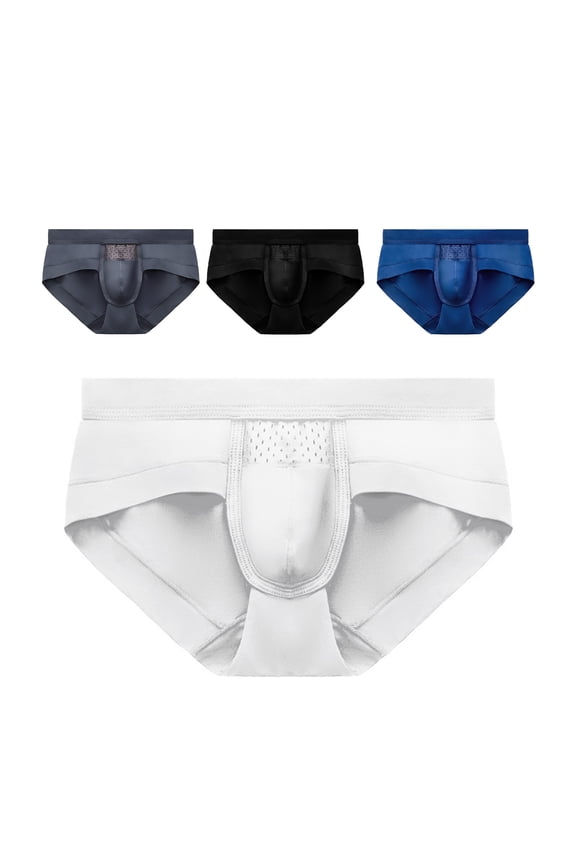 Men Briefs Low Waist Solid Color Breathable Elastic Sweat Absorption Anti-septic Slim Fit Hollow Out Men Underpants for Daily Wear,White,3XL