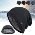 thumbnail image 1 of rygai Men Hat Double Layers Autumn Winter Ear Protection Knitting Hat for Outdoor Navy Blue, 1 of 1