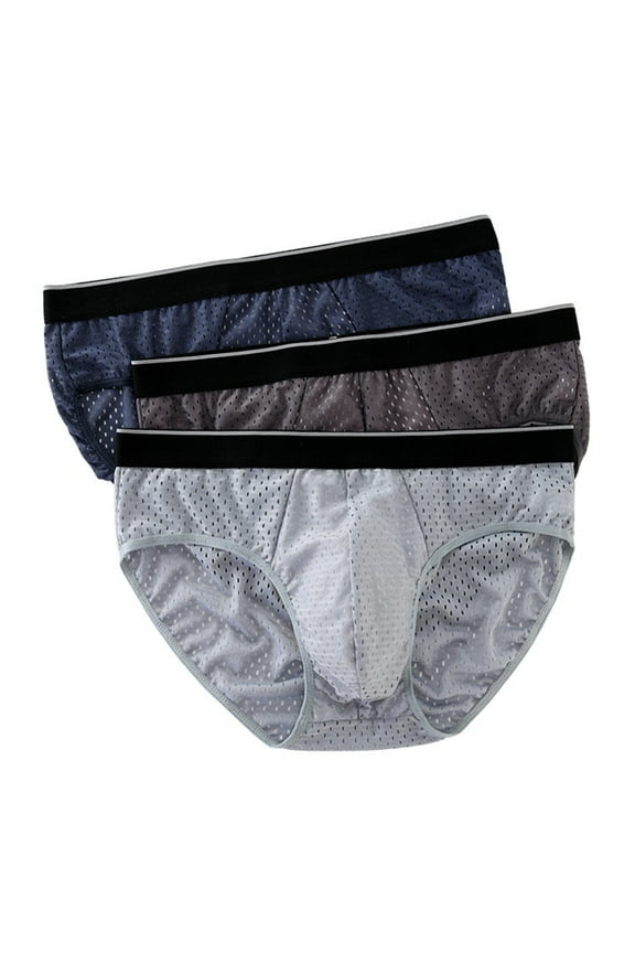 Men Panties Breathable Mesh Elastic Mid Waist Color Block No Trace Inside Wearing Large Size Ice Silk Male Underwear Briefs for Daily Life,Blue L
