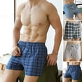 thumbnail image 1 of rygai Men Panties Plaid Mid Waist Close Fit Stretch Hidden Button Super Soft Underpants Underwear Shorts Men Clothing,Blue,L, 1 of 8