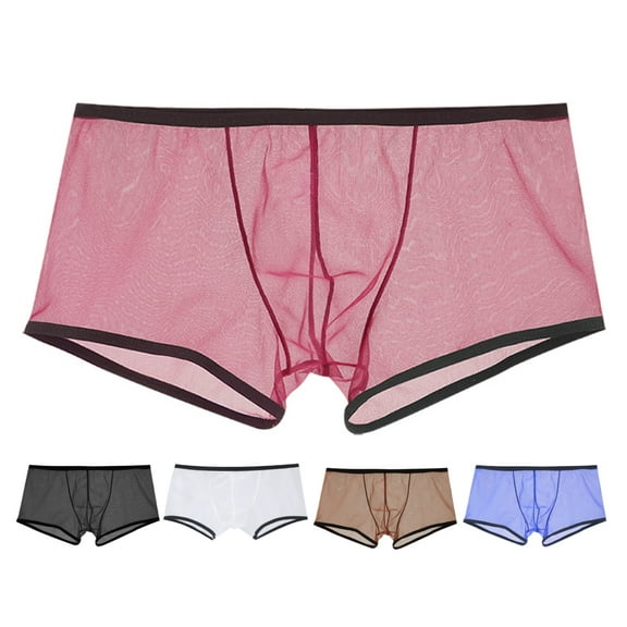 rygai Men Panties U Convex Color Matching Stretchy Low Waist Mesh See Through Underpants Underwear for Sleeping,White L