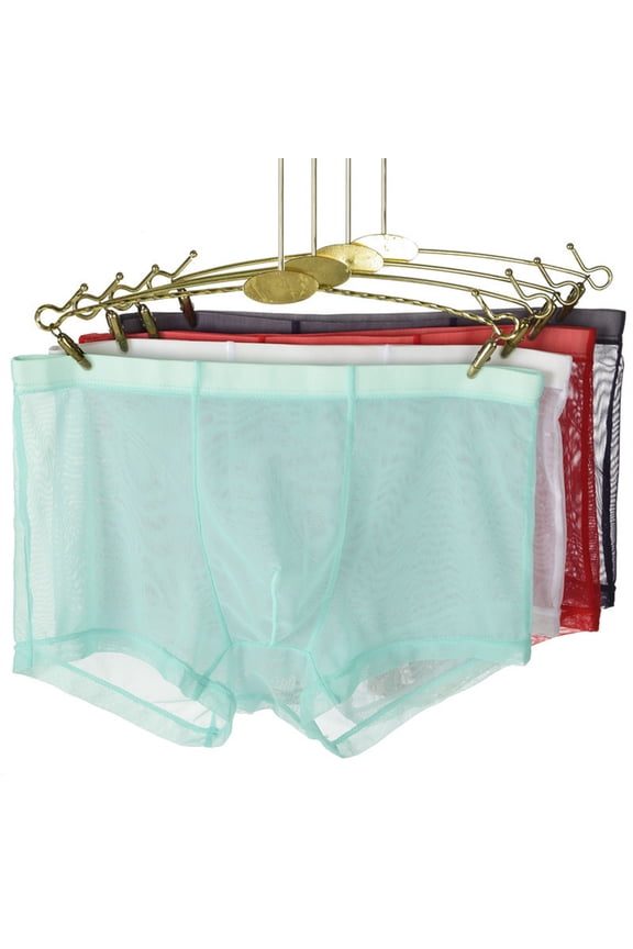 Men Underpants Breathable Lint Free Elastic Waist Inside Wearing Polyester Quick Dry Mesh Men Boxers Underpants Gift for Adult,Red XL