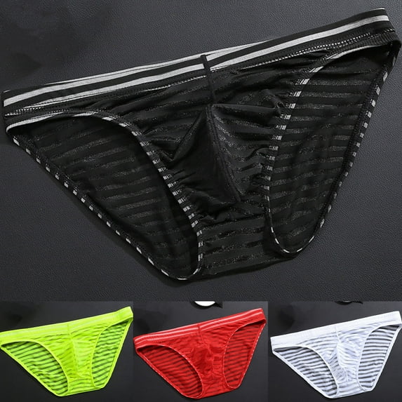 rygai Men Underpants Stripe Seamless Mesh Men Briefs for Inside Wear,Green XL