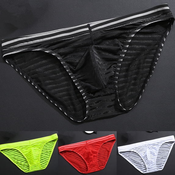 rygai Men Underpants Stripe Seamless Mesh Men Briefs for Inside Wear,White M