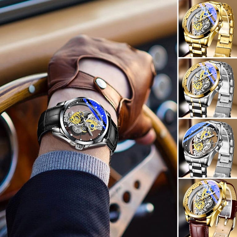 rygai Men Watch Pointer Design Round Dial Luminous Hollow  display picture 3