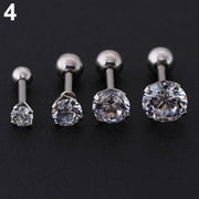 rygai Men Women Rhinestone Cartilage Tragus Bar Helix Upper Ear Earring Stud Jewelry-Silver White Diamond