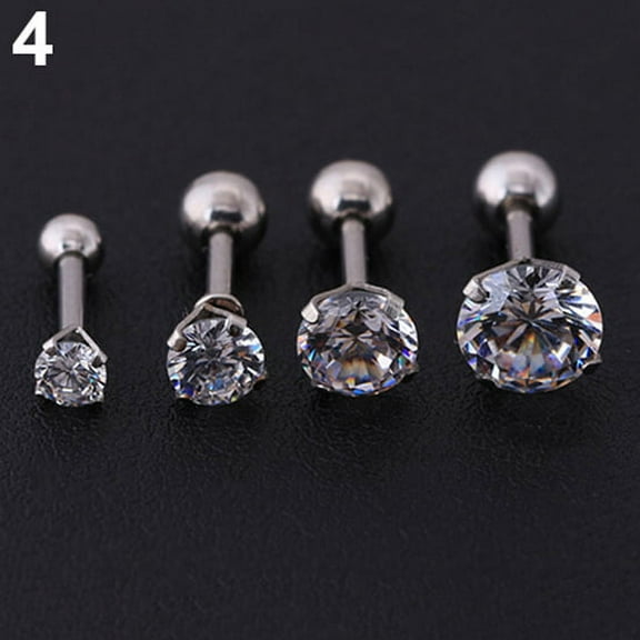 rygai Men Women Rhinestone Cartilage Tragus Bar Helix Upper Ear Earring Stud Jewelry-Silver White Diamond