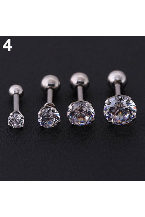 Men Women Rhinestone Cartilage Tragus Bar Helix Upper Ear Earring Stud Jewelry-Silver White Diamond