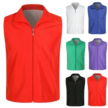 rygai Men's Vest Lapel Sleeveless Pockets Zipper Placket Mesh Lining Outdoor Vest Volunteer Bright Color Slim Fit Work Waistcoat,Black,XL