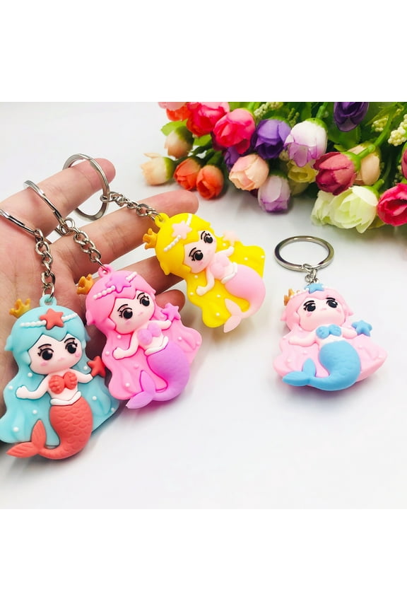 Mermaid Keychain Cartoon Colorful Multipurpose Three-dimensional Reusable Decorative Gift Cute Princess Doll Key Ring Backpack Pendant for Handbag,Blue