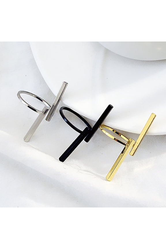 Opening Ring Adjustable Double Bar Geometric Ring Women Men Jewelry-Black