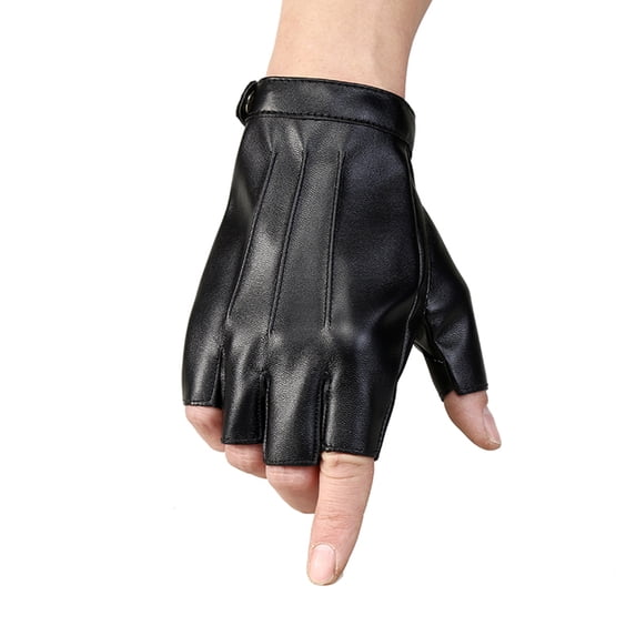 rygai Outdoor Half Finger Faux Leather Soft Breathable Driving Cycling Men Gloves,Black