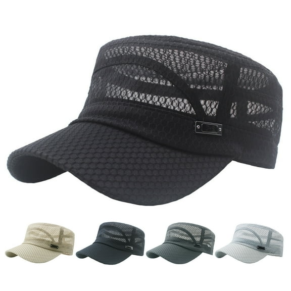rygai Peaked Hat Breathable Lightweight Hollow Out Flap Top Men Caps Outdoor Hat Dark Gray