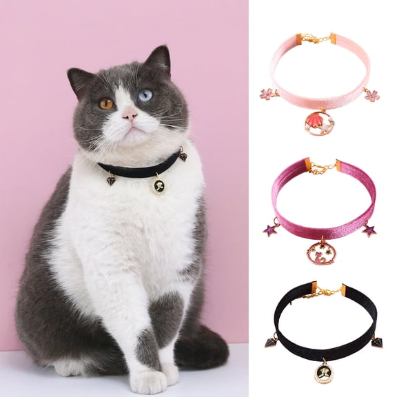 rygai Pet Collar Adjustable Retro Style Friendly to Skin Ultralight Non-Fading Dress Up Velvet Pet Cat Collar Necklace with Extension Chain Pet Supplies,Purple,XS