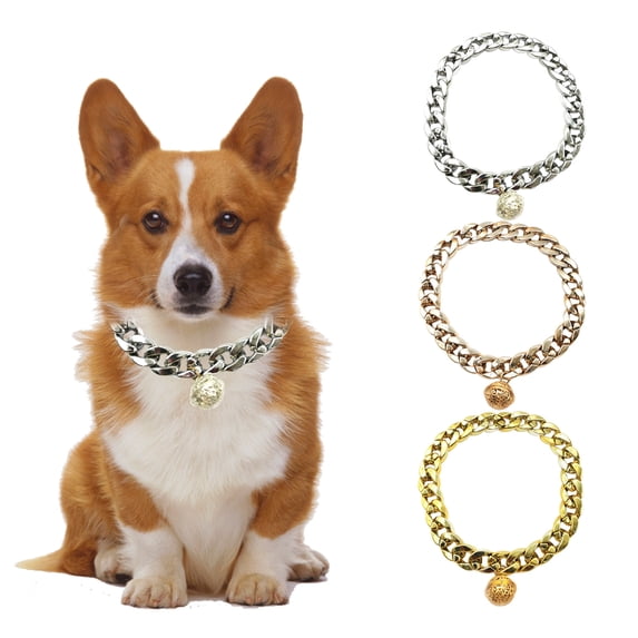 rygai Pet Necklace Crisp Bell Shiny Plastic Cat Dog Golden Chain Necklace Collar Daily Wear,Golden,S