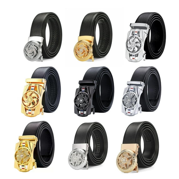 rygai Rotatable Automatic Buckle Adjustable Men Belt Faux Leather Luxury Business Belt Fashion Accessories,120cm I