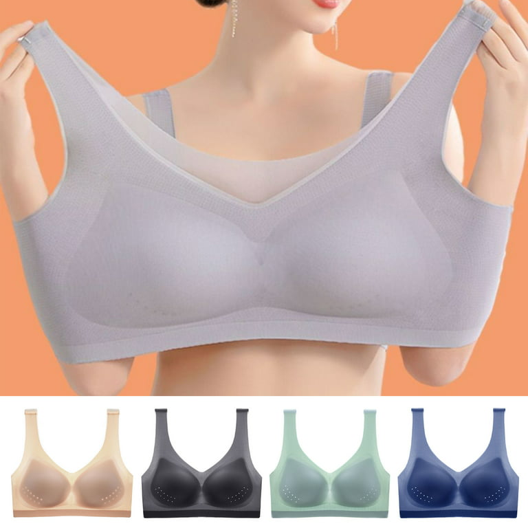 rygai Seamless Bras Plus Size High Elasticity Detachable Cup Pad Nylon Push  Up Wire Free Women Bras for Summer,Blue,2XL